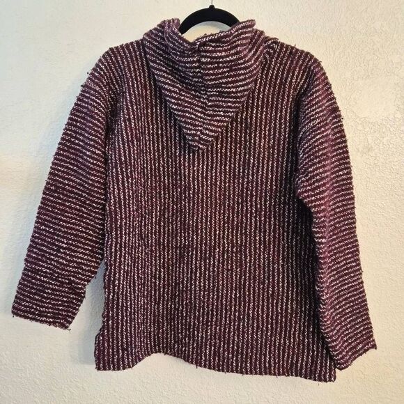 Unisex Blanket Sweater Baja Hoodie Poncho: Beautiful Maroon & Navy Blue: XXS - Picture 3 of 4